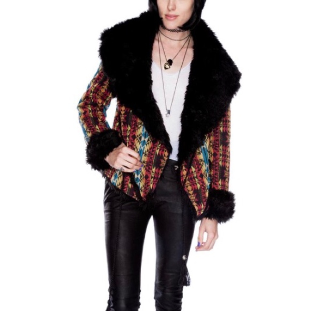 UNIF geometric print faux fur lined jacket